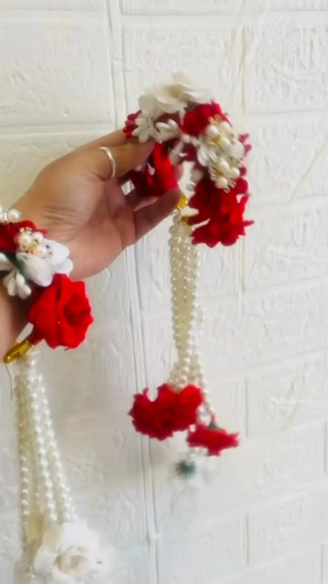 Handcrafted red and white floral wedding jewellery